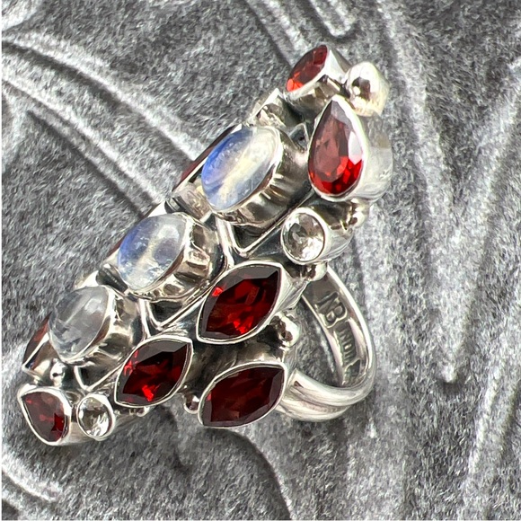 🌟NICKY BUTLER 925 Sterling Silver Moonstone Garnet Statement Ring Size 7 NEW NB - Picture 5 of 16